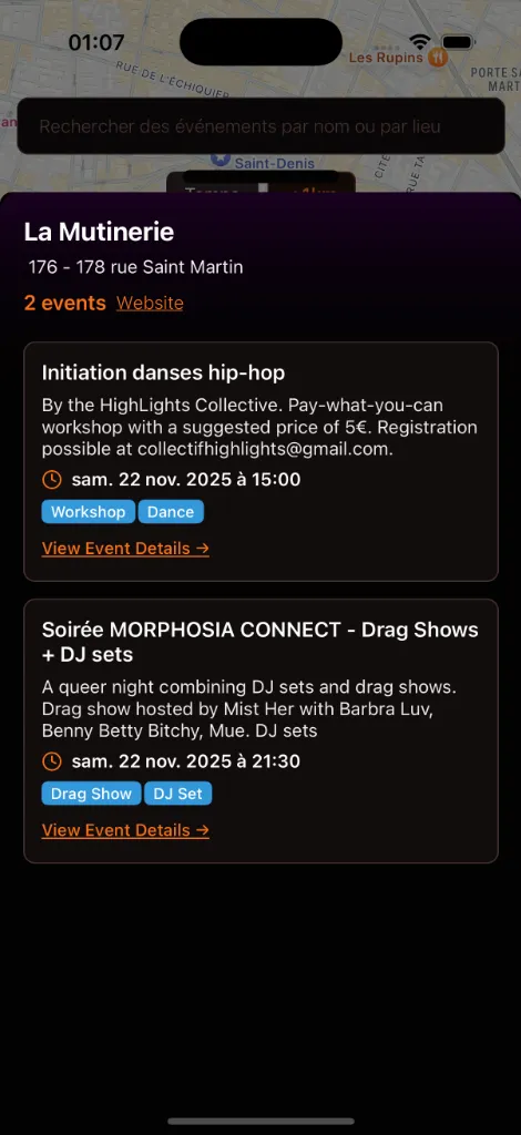 Detailed event information sheet with recurrence