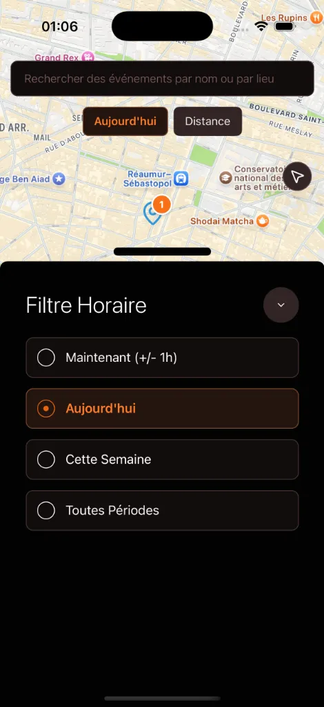 Time-based filtering options for finding events